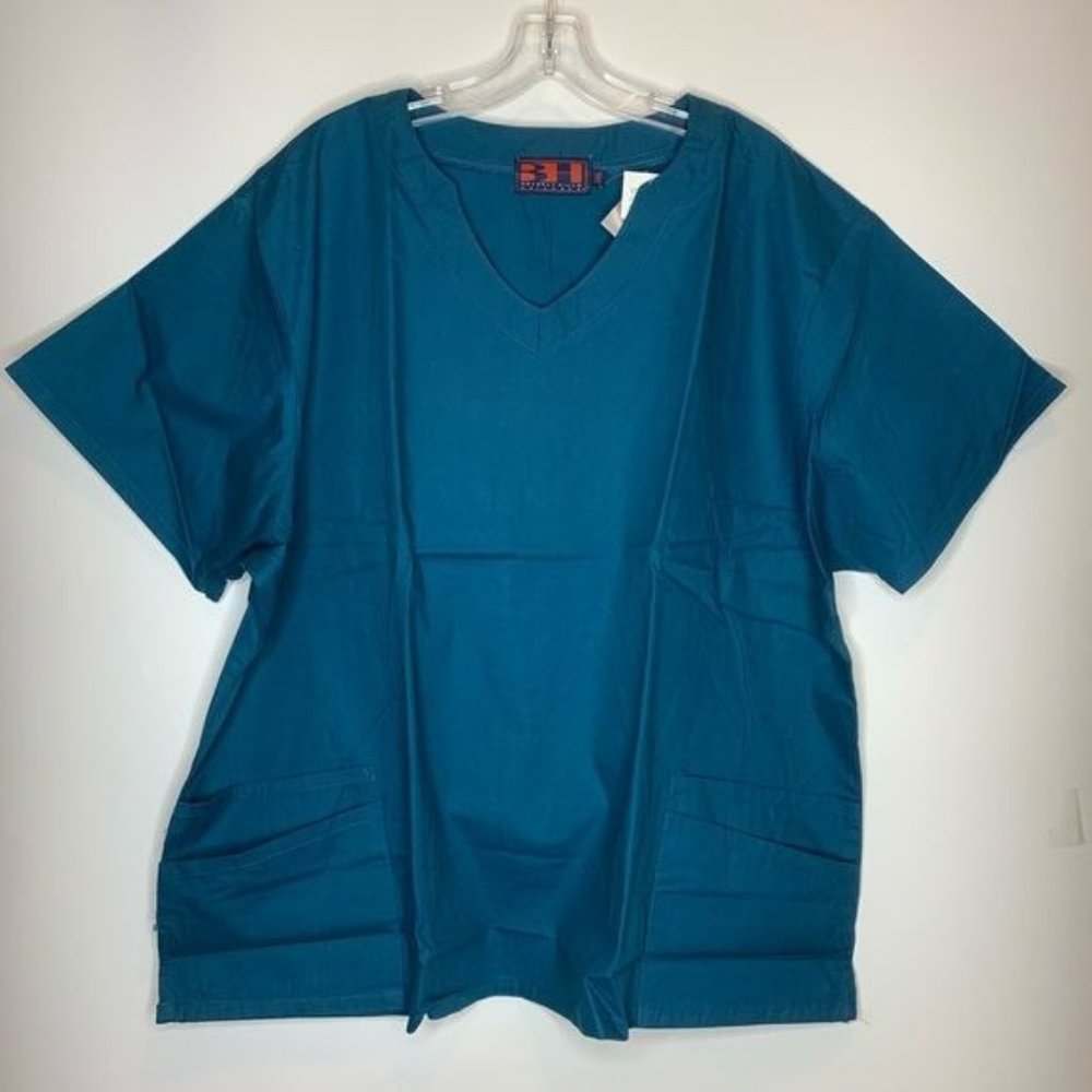 NWT Beverly Hills Uniforms Scrubs V-Neck Pockets Solid Teal 3X PLUS SIZE